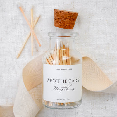 Enjoy this carefully curated gift box with all the makings for an unforgettable self-care day or night. Close up of Apothecary Matches Jar