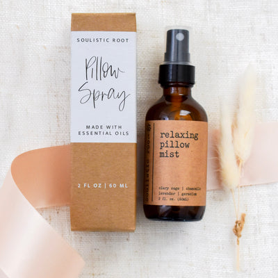 Enjoy this carefully curated gift box with all the makings for an unforgettable self-care day or night. Close up of Pillow Spray